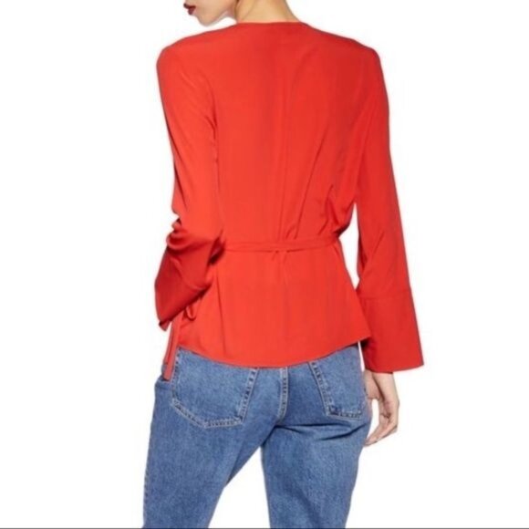 NWT TopShop Red Tie Wrap Blouse - Picture 2 of 5